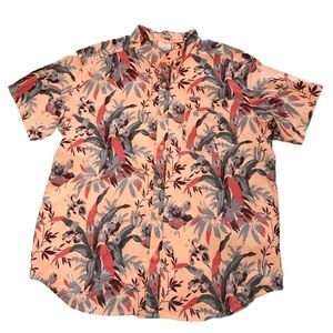 Columbia Mens Pink Orange Floral Hawaiian Button Down Shirt Regular Fit Size XL